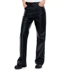 COLOR BLUE - Pantalón Flare Efecto Cuero