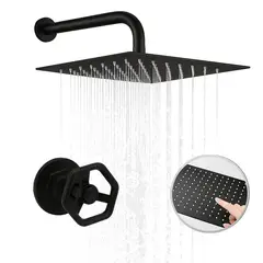 GENERICO - Kit Regadera Panel Negro Matte 20cm Y Registro Ducha Agua Fria