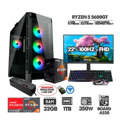 AMD - PC R5 5600GT+ MONITOR 22 FHD+ RAM 32GB+ SSD 1TB+ OBSEQUIO REGULADOR+ USB WIFI
