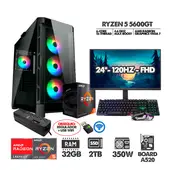 AMD - PC R5 5600GT+ MONITOR 24 FHD 120HZ+ RAM 32GB+ SSD 2TB+ REGULADOR+ USB WIFI
