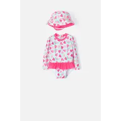 LITTLEMIC - Vestido de baño con gorro azul y fucsia para bebé niña
