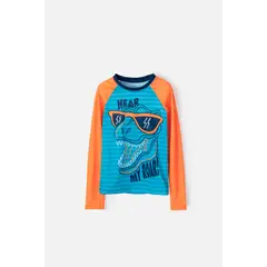 MIC - Camiseta de baño manga larga azul y naranja para niño