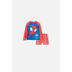 MARVEL - Conjunto de baño de Spidey And His Amazing Friends manga larga rojo para niño 2T a 5T