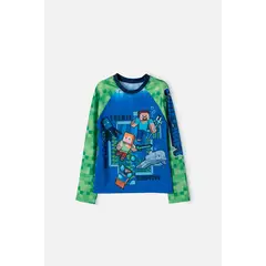 MINECRAFT - Camiseta de baño manga larga verde y azul para niño