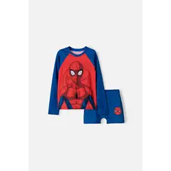 MARVEL - Conjunto de baño de Spider-man manga larga rojoazul para niño