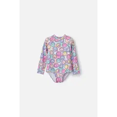 SMILEY - Vestido de baño de multicolor manga larga para niña 2T a 5T