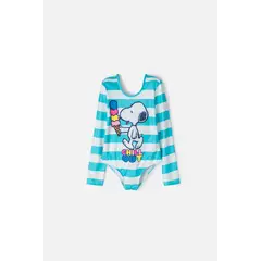 SNOOPY - Vestido de baño de blanco y turquesa con estampado para niña