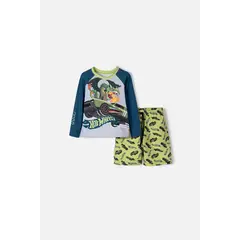HOT WHEELS - Conjunto de baño de verde, azul y gris manga larga para niño 2T a 5T