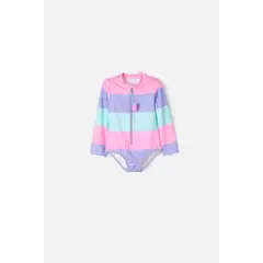 LITTLEMIC - Vestido de baño multicolor manga larga para niña 2T a 5T