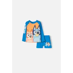 BLUEY - Conjunto de baño de azul y naranja manga larga para niño 2T a 6T