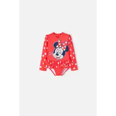 DISNEY - Vestido de baño de Minnie Mouse rojo manga larga para niña 2T a 5T