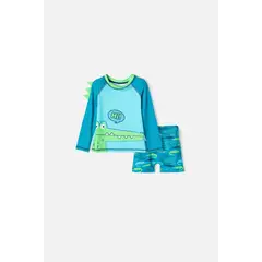 LITTLEMIC - Conjunto de baño de manga larga verde para niño 2T a 5T
