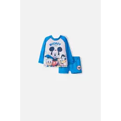 DISNEY - Conjunto de baño de Mickey Mouse azul manga larga para bebé niño