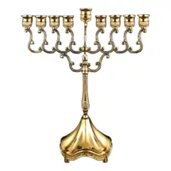 SIN ETIQUETAS - Candelabro Januca Judio Antiguo Bronce Baño Oro 24k 9 Velas