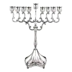 SIN ETIQUETAS - Candelabro Januca Judio Antiguo En Bronce Baño Plata 9 Velas