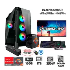 AMD - PC R5 5600GT+ MONITOR 27 FHD 120HZ+ RAM 16GB+ SSD 1TB+ REGULADOR+ USB WIFI