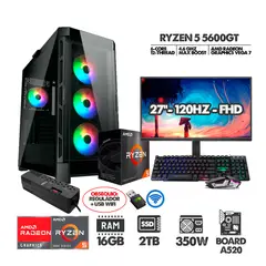AMD - PC R5 5600GT+ MONITOR 27 FHD 120HZ+ RAM 16GB+ SSD 2TB+ REGULADOR+ USB WIFI