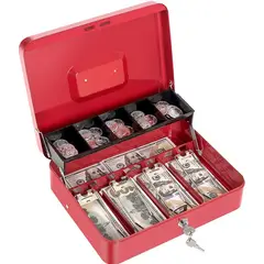 KOBALT - Caja de dinero color rojo con bandeja para efectivo