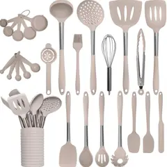 KOBALT - Juego de utensilios beige 26 piezas, kit de cocina de silicona