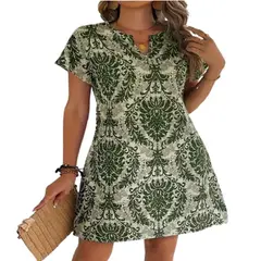 100 - Vestido Color Verde Cuello en V