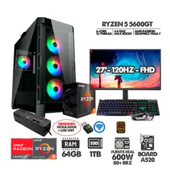 AMD - COMPUTADOR GAMER R5 5600GT- MONITOR 27 120HZ- RAM 64GB- SSD 1TB- 600W 80+BRZ