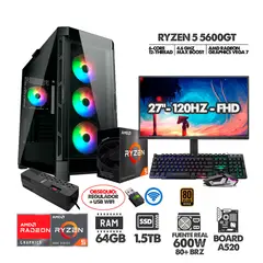 AMD - COMPUTADOR GAMER R5 5600GT- MONITOR 27 120HZ- RAM 64GB- SSD 1,5TB- 600W 80+BRZ