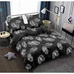 SIRENITAS - Juego de sabanas Cama Queen Negro Hojas