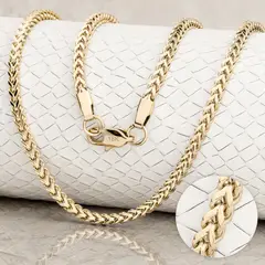 GLEAM GOLD - Cadena Unisex Oro Laminado 18K Tejido Franco 65CM x 4MM