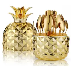 ZHOPI CO - Juego Cubiertos X 24 Acero Estuche En Forma De Piña Dorado