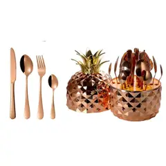 ZHOPI CO - Juego Cubiertos X 24 Acero Estuche En Forma De Piña Oro Rosa