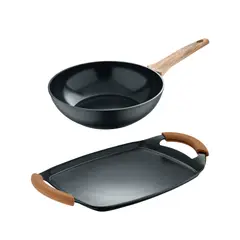 BERGNER - Set x2 Fusión Aluminio Forjado – Wok 26 cm y Grill 37cm Antiadherente