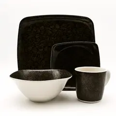 KITCHENWARE - Vajilla 16 Piezas Primavera en Melamina con Fondo Café Redonda