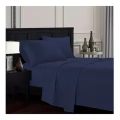 GENERICO - Juego De Sabanas Sencilla 30cm azul oscuro - Planchado Permanente 600h