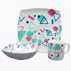 KITCHENWARE - VAJILLA EN MELAMINA ASTER BLANCA CON DISEÑO DE COLORES ROSA