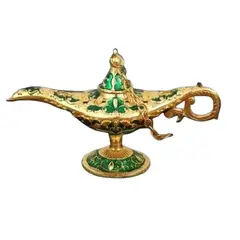 SIN ETIQUETAS - Lampara De Aladino De Mesa Baño Oro Y Porcelana Hindu