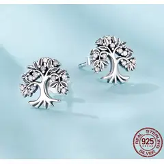 ALHAJAS - Aretes Topitos Para Mujer Árbol De La Vida Fabricados En Plata 925