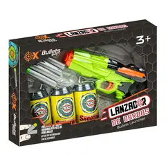 OX TOYS - LANZADOR DE DARDOS CON 3 LATAS Y 8 DARDOS DE ESPUMA