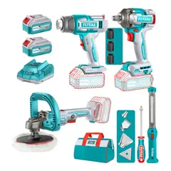 TOTAL - Kit Polichadora 7 + Llave Impacto 400nm + Pistola Calor 20v + Linterna