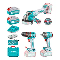 TOTAL - Combo Inalambrico Taladro + Pulidora + Pistola Impacto + Baterias