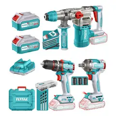 TOTAL - Kit Taladro 66nm 12 + Rotomartillo + Pistola Imapacto Inalambrica