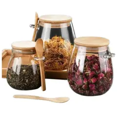 GENERICO - Elegante Colección De Frascos De Vidrio Con Tapa Y Cuchara