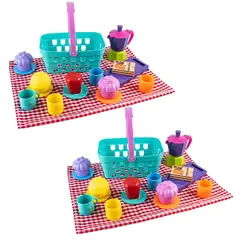ENERGY PLUS - Set x2 Picnic Infantil con Vajilla Frutas Cafetera Juguetes