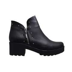 GENERICO - Botín En Cuero Para Mujer Cremallera y Taches Decorativos