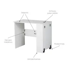 ERGONOMUS - Escritorio Plegable Con Rodachinas 90x50x74 Cm Blanco