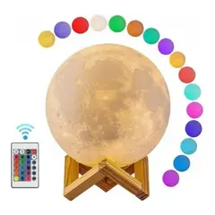 GENERICO - Lámpara 3d Luna 15cm Recargable 16 Colores Control Remoto