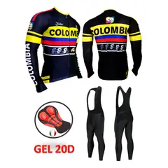 GENERICO - Uniforme Ciclismo Jersey Colombia Negro Licra Larga Badana GEL 20D