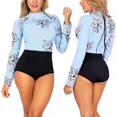 PRAIE - Vestido de Baño Enterizo Manga Larga 1634 Rosas
