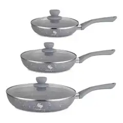 SCHAFFHAUSEN - Juego Set 6 Sartenes Antiadherente Granito Marnol Cerámica Gris