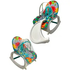 KIDSHOP - Silla Mecedora Vibradora Con bandeja + Toldillo Azul Verdoso