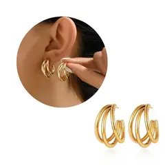 GENERICO - Aretes Candongas Triple Aro Elegantes Para Mujer